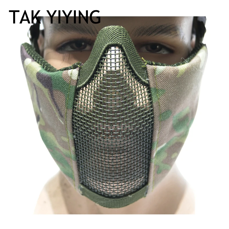 TAK YIYING Airsoft Mask Half Lower Face Metal Steel Net Mesh Mask Hunting Tactical Protective CS Half Face Mask