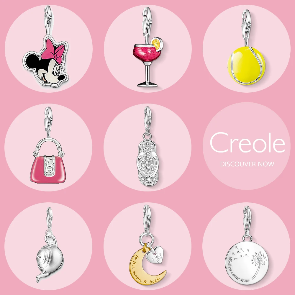 Minnie Cocktail Baseball Bag Flip-flop Teapot Moon Heart Wish Come True Charm Pendant,2019 Jewelry 925 Sterling Silver Gift