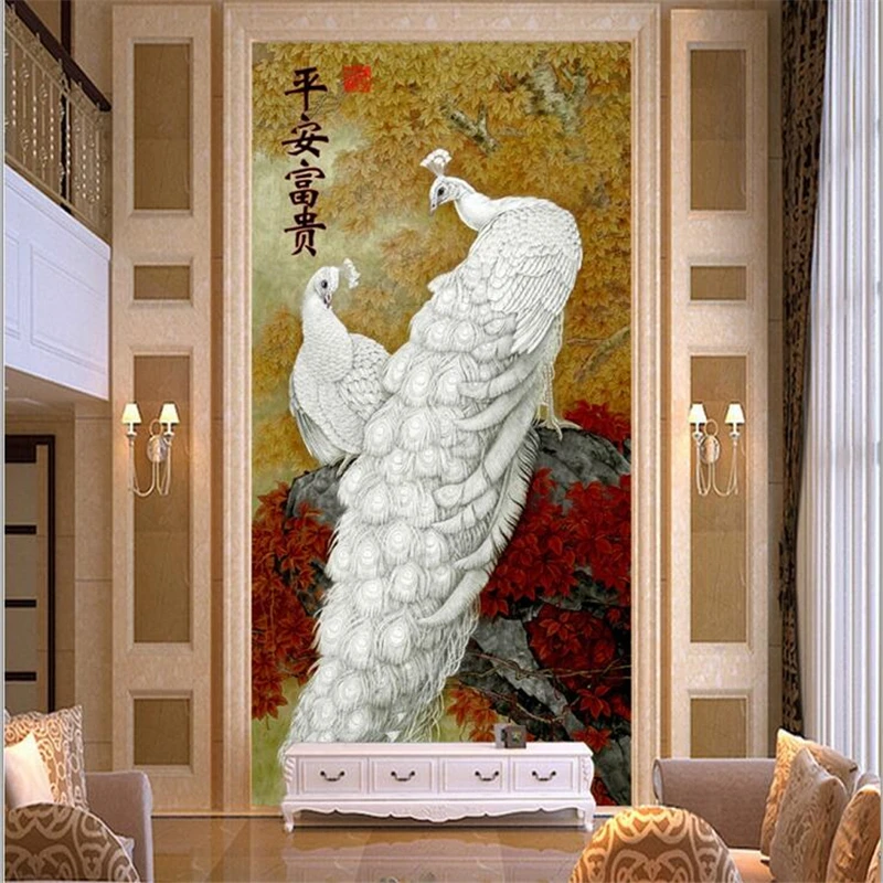 

wellyu Custom large wallpaper 3D European peacock safe and wealthy entrance 3d wallpaper decoration painting papel de parede