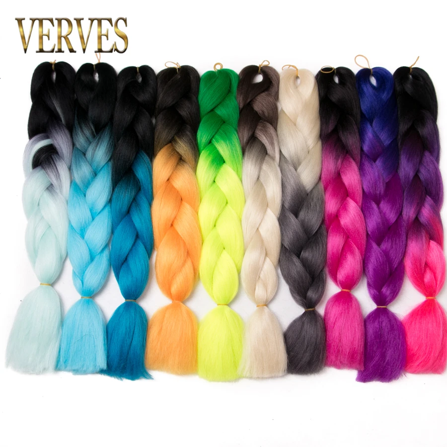 VERVES Braiding Hair 5 piece/pack 24\'\' Synthetic Jumbo Braids 100g/piece ombre color heat resistant Fiber Hair Extensions