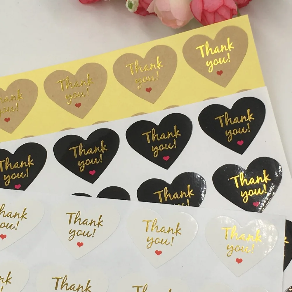 100 Pcs/lot heart Shape Hot stamping Seal  Lable handmade Gift Decor Stickers Bakery Cookie Packaging Bag Paper Seal Label