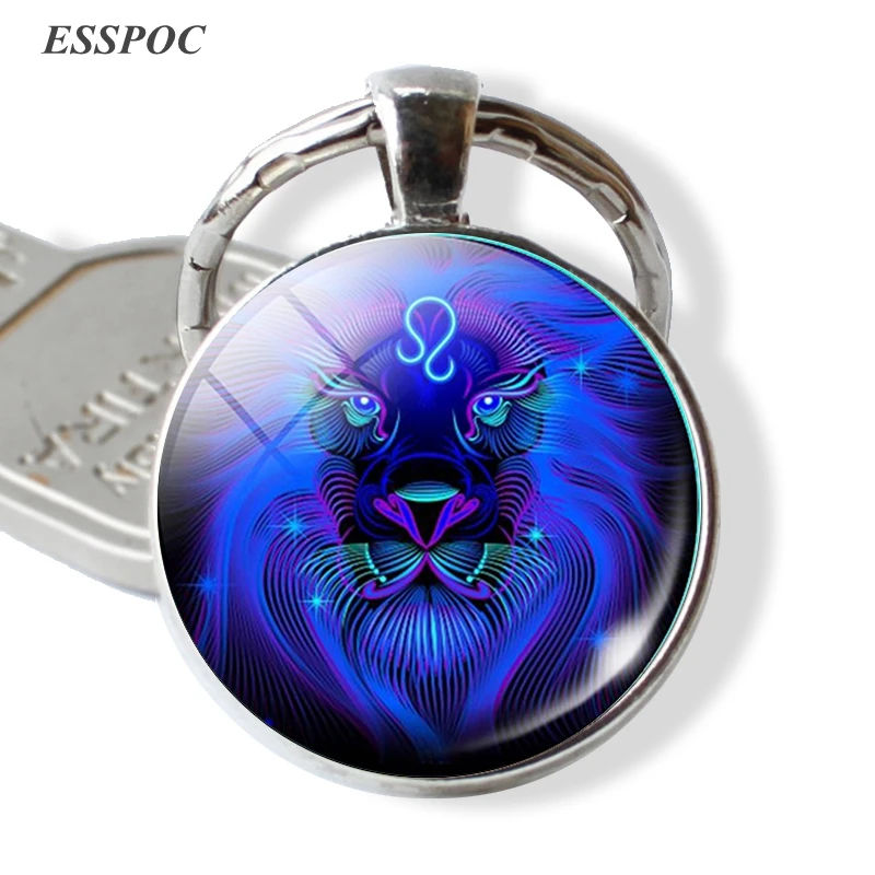 12 Constellation Leo Virgo Key Chains Glass Cabochon Pendant Zodiac Sign Key Rings Bag Pendant Keychain Birthday Gift
