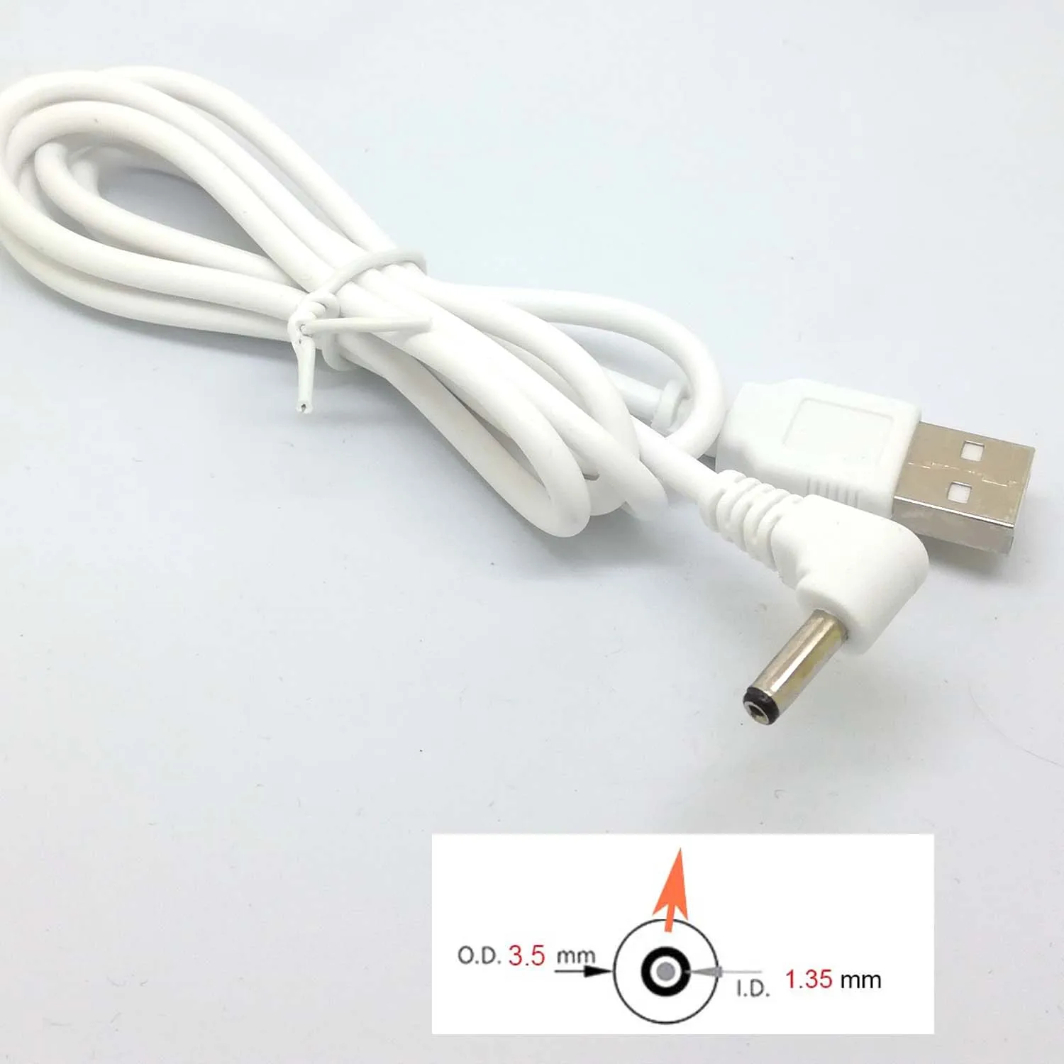 90 Angle PC USB Male To 5V DC 3.5mm X 1.35mm Barrel Connector Power Cable Cord Adapter White c446