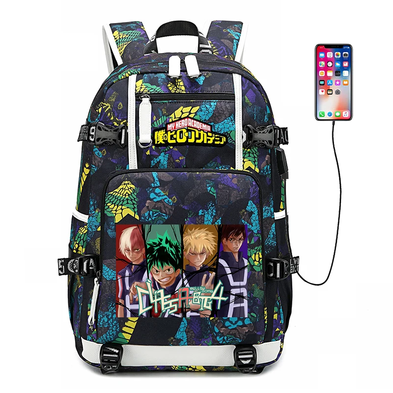 Large Capacity Waterproof Travel Bagpack My Hero Academia School Bags USB Charging Laptop Backpack Cosplay Canvas Daypack