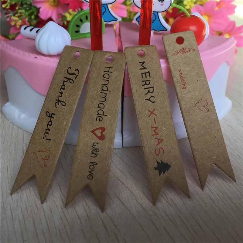 100Pcs/Lot Handmade Long Strip 7x1.5cm Paper Cardboard Hang Head Tags Labels For Price Note Party Christmas Birthday Wedding Tag