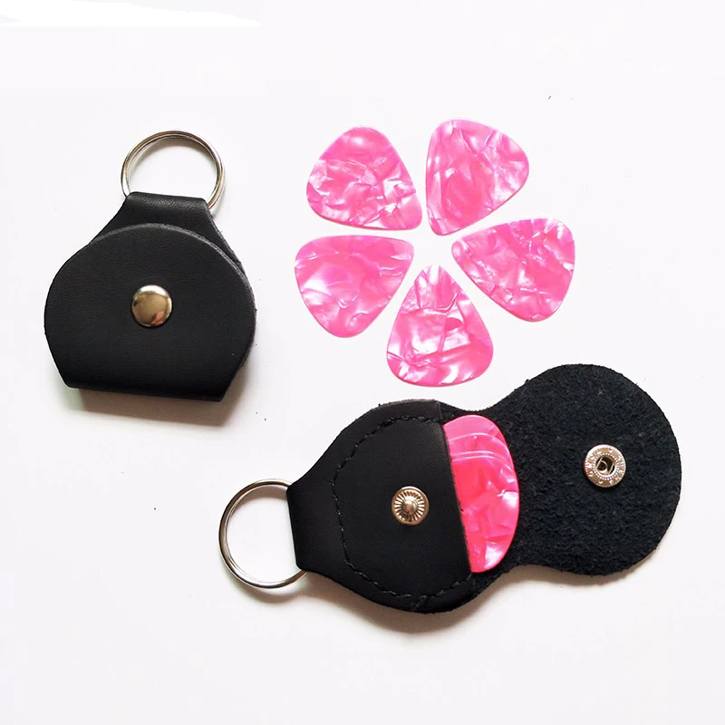 Pu Leder Gitarren Pick Halter Tasche, Plektrum Tasche, schwarz braun Schlüssel bund Fall, 20 Stück, viel – Detail 5
