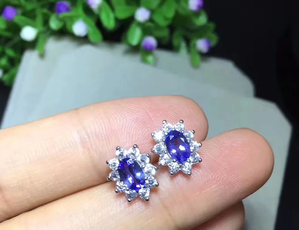 Natural tanzanite earrings wholesale, beautiful colors, natural gemstones, 925 silver classic style,