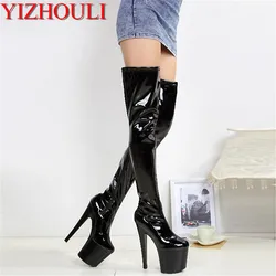 Pole dancing de 20cm, botas hasta la rodilla sexys de color puro, zapatos de baile de regazo de tacón alto para bailarina sexy