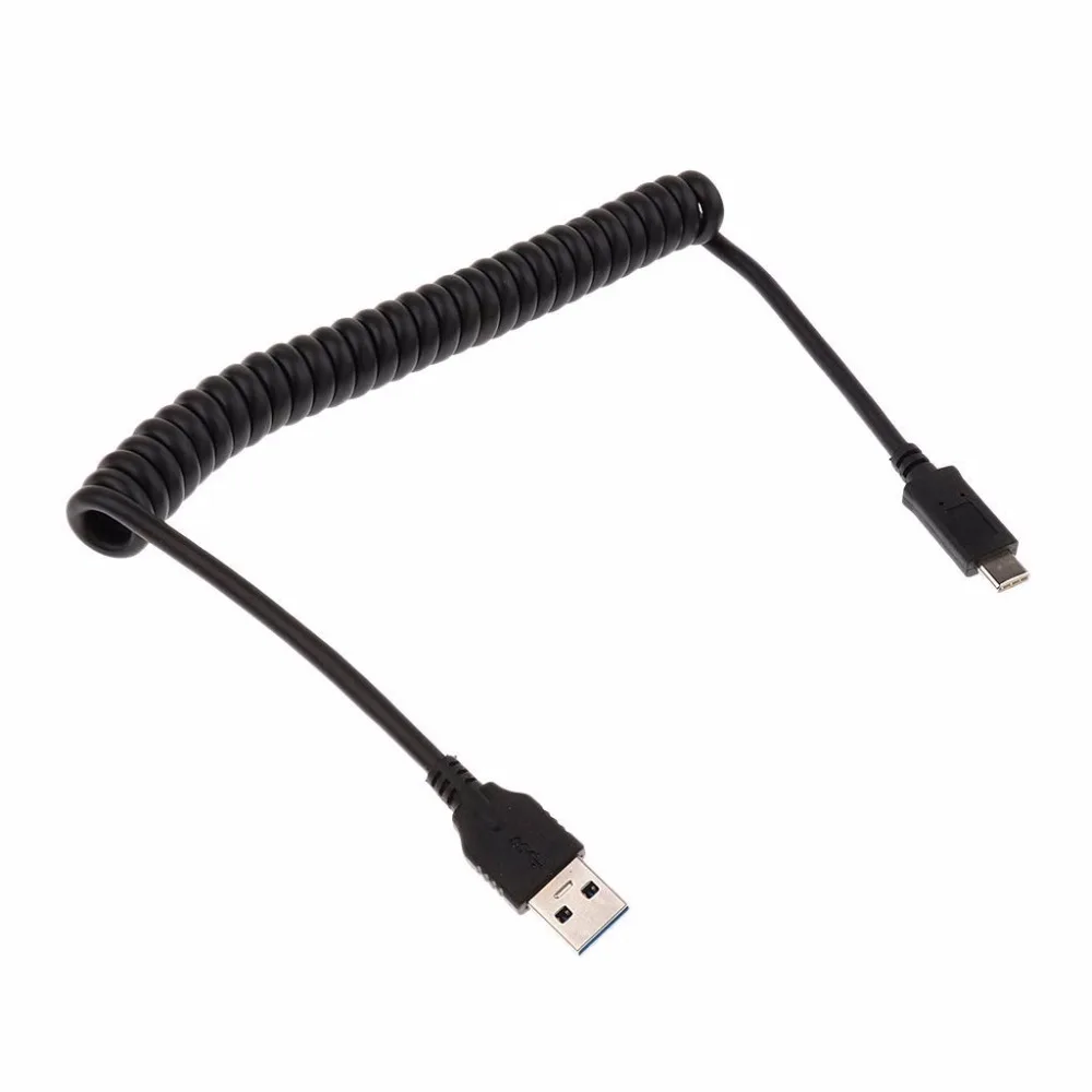 USB 3.0 Type A Male to USB Type C 3.1 Male Charge and Sync Spring Coiled Spiral Cable for Samsung Galaxy S8 S9, LG G6,Macbook