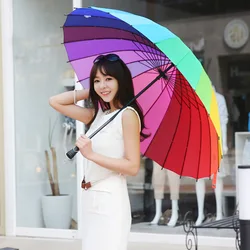 JPZYLFKZL 24K New Long-handle Rainbow Umbrella 2-3 People Car Luxury Large Windproof Straight Umbrella Umbrella Corporation