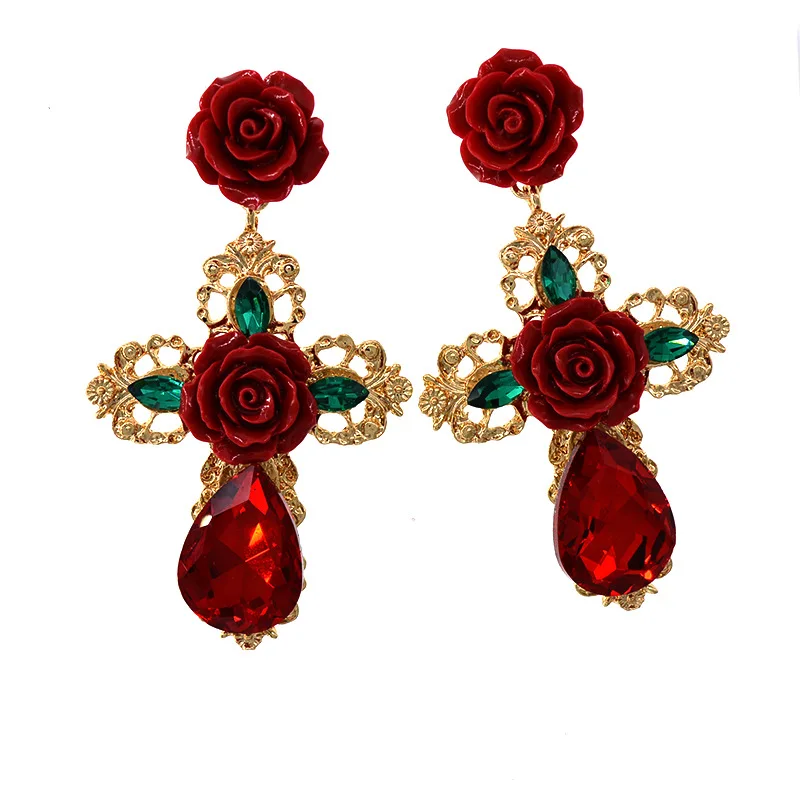 2019 Trendy Alloy Crystal Women Dangle Statement Earrings Flower Long Pendant Earrings for girl Drops Bohemian jewelry