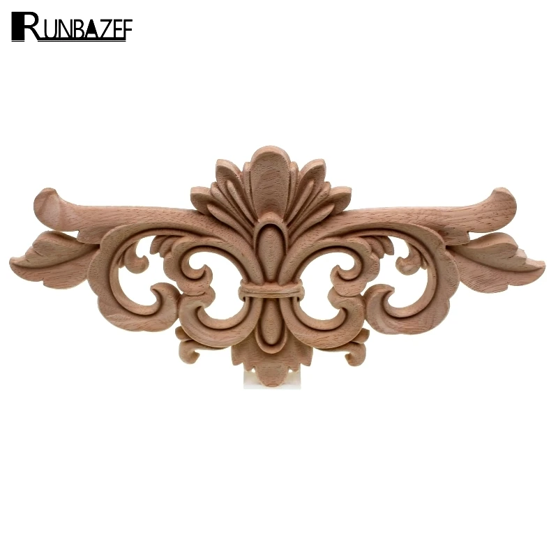 RUNBAZEF European Style Wooden Trim Wood Applique Decal Furniture Door Decoration Carved Flower Home Decor Figurine Miniature