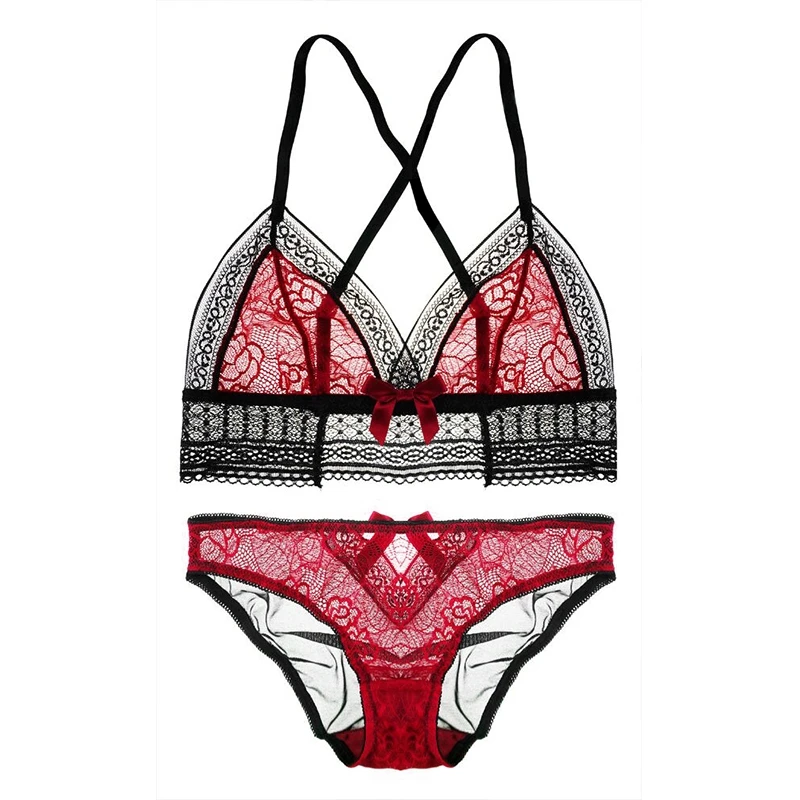 

women sexy ransparent lace bra set Ultrathin wire free Deep V Varsbaby lace push up bra sets Ladies Sexy Lash Lace Underwear