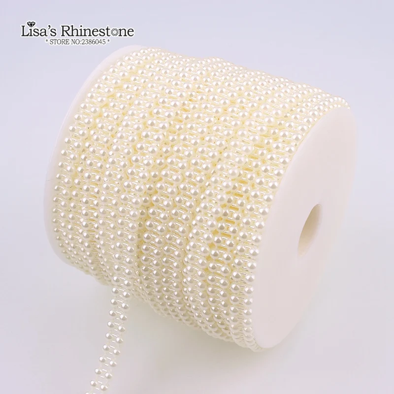 2 Yard Fishing Line Artificial Ivory White 2 Rows 4mm Half Round Flatback Pearl Beads Chain DIY Garland Wedding Decoration