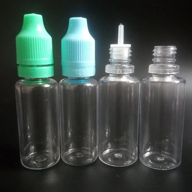 

Empty PET Clear e Liquid Bottles EJuice Dropper Bottle 20ml Plastic Bottle With Long Thin Tip Childproof tamper Tamper Cap