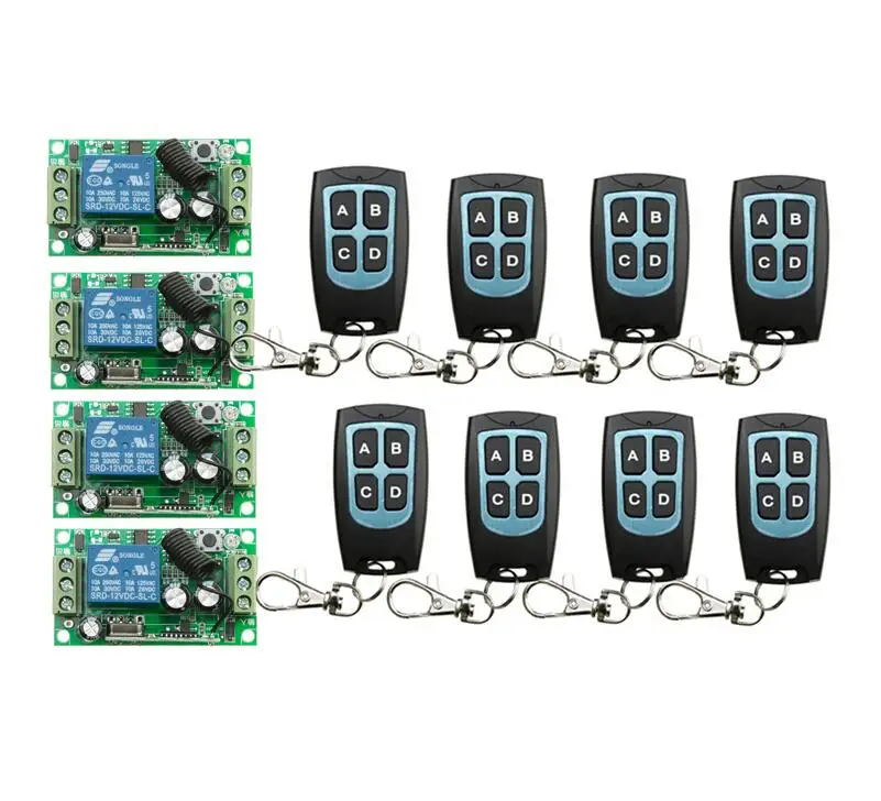 

DC 12 V RF wireless remote control switch 1 channal Intelligent family system 4 pcs receiver+8 pcs waterproof transmitter