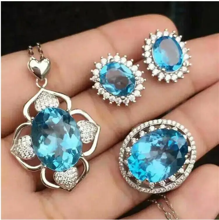 Natural Topaz Jewelry set Natural Topaz Real Topaz Jewelry set  925 sterling silver 1pc pendant,1pc ring,2pcs Earrrings