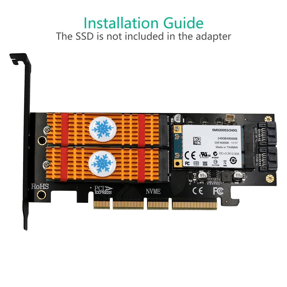 Imagem -06 - Adaptador Pci Express 3.0x16 Nvme M.2 Msata Pcie para Adaptador m2 m Chave Chave b 3in1 Nvme Ahci M.2 Ngff Ssd Msata Converter Riser Cartão