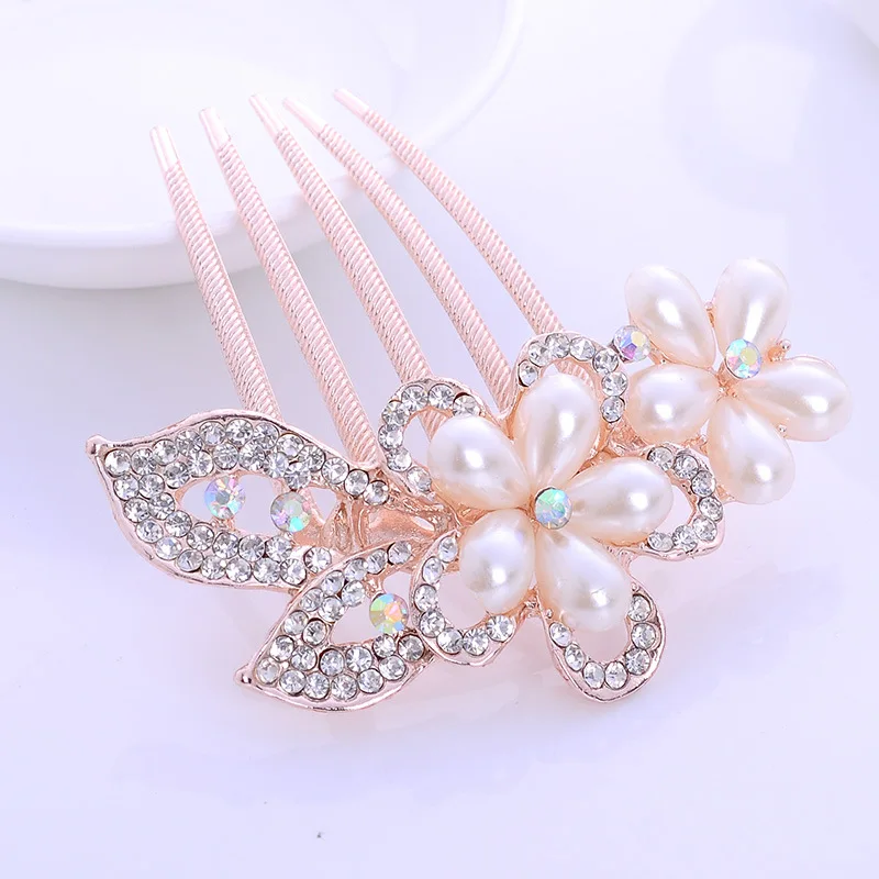 Pretty Animal Leaf Flower Designs Sparkling Crystal Imitation Pearls Bridal Hair Combs Tiara Women Wedding Accesories