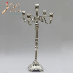 IMUWEN Silver finish metal centerpiece candelabra 63cm height wedding candle holder party or events use X-mas candlestick