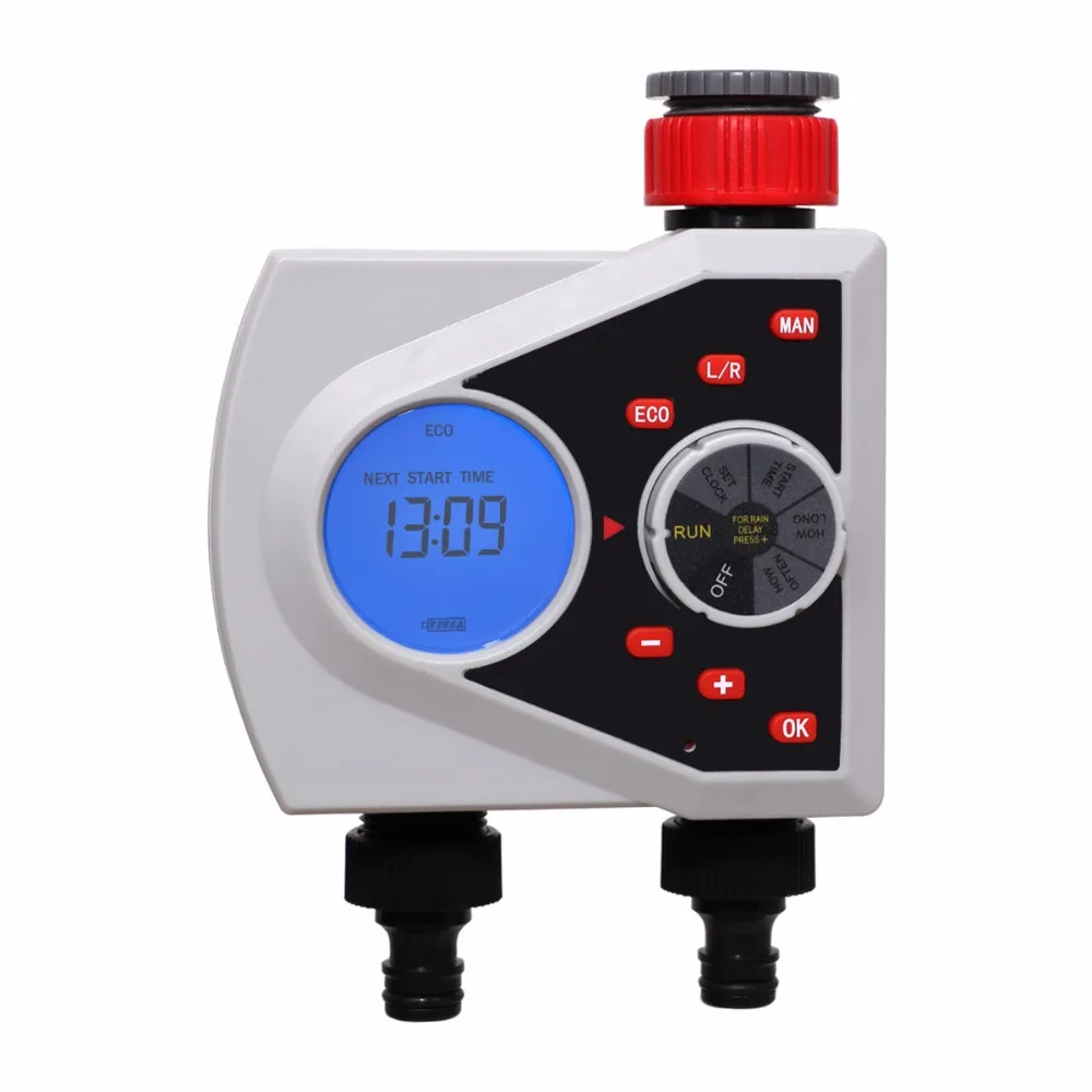 Two Outlets Garden Automatic Watering Timer Digital Electronic Solenoid Valve Sprinkler Timer Irrigation Controller System#21076