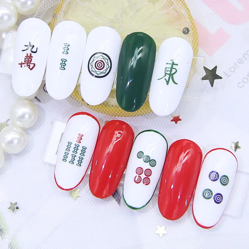 Chinese Character Adhesive Nail Sticker Decals Mahjong Design Nail Art Decorations Stickers Manicure Fake Nails Accessoires