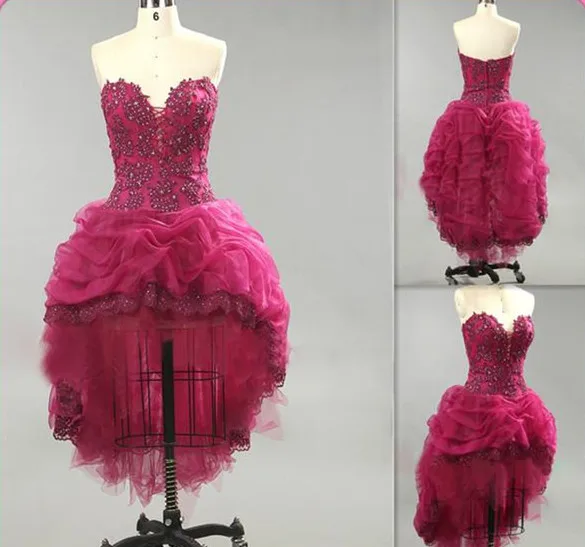 

Sexy Sweetheart Hi Lo Appliques Beaded Tulle Cocktail Party Short Prom Dresses Graduation 2014 Homecoming Dresses