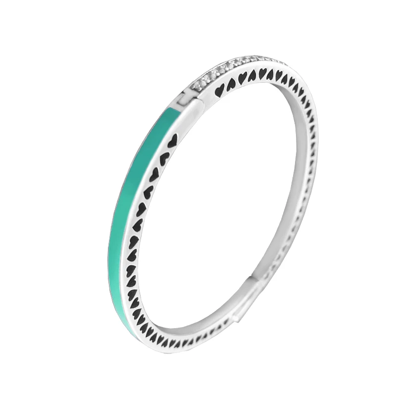 

Compatible With European Radiant Hearts Bangle with Bright Mint Enamel & CZ 100% 925 Sterling Silver Bangles DIY Wholesale