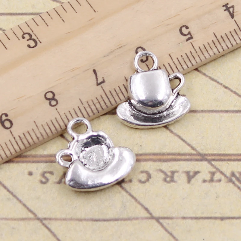 20 piezas de dijes taza de té y platillo de café 15x14mm colgantes de Color plata tibetana joyería antigua fabricación artesanal DIY
