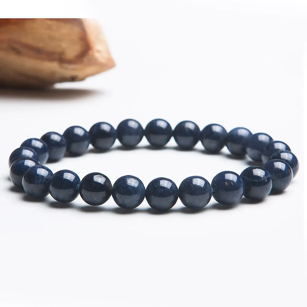 Genuine Natural Blue Sapphire Gemstone Bracelet 7mm 8mm 9mm Women Female Man Stretch Crystal Round Beads Bracelet AAAA