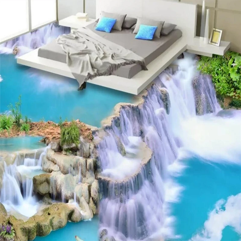 wellyu Customized large-scale murals waterfall running water wealth 3D floor pvc waterproof thickened wear-resistant floor