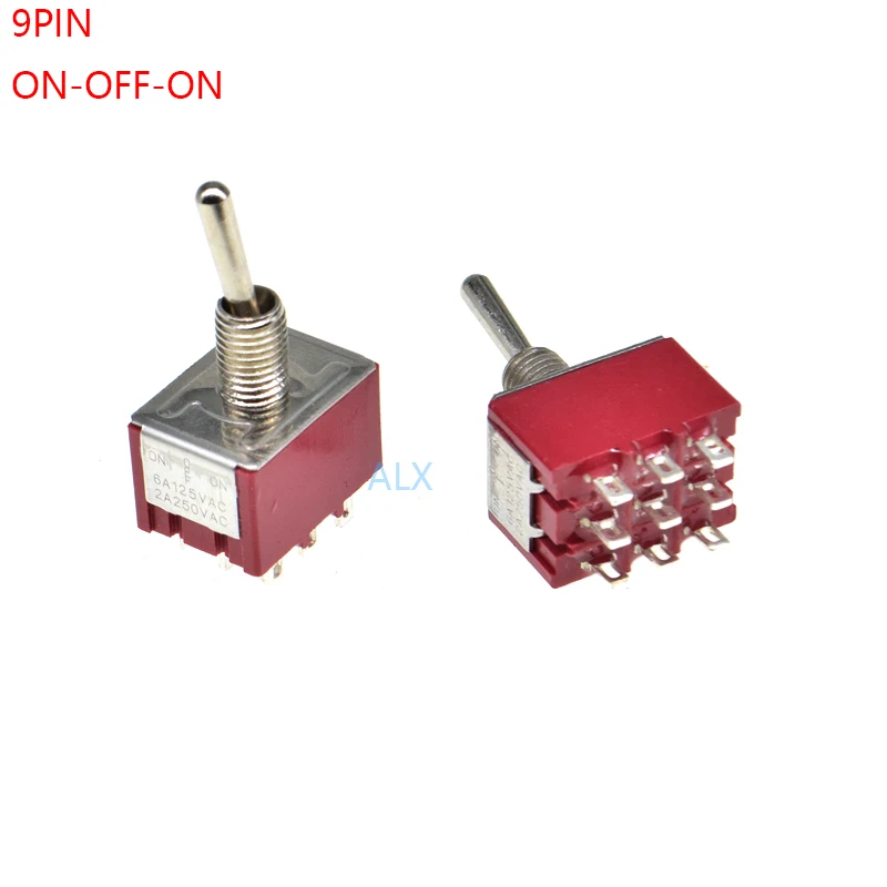 2PCS MINI MTS-303 3PDT 9PIN ON-OFF-ON Miniature toggle switch power switches 6A/125V 2A/250V MTS 303 MTS303