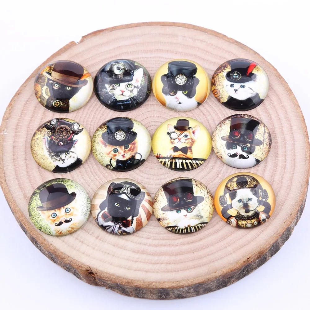 reidgaller mix steampunk cat photo round glass cabochon 25mm 20mm 12mm diy flat back jewelry findings for pendants making