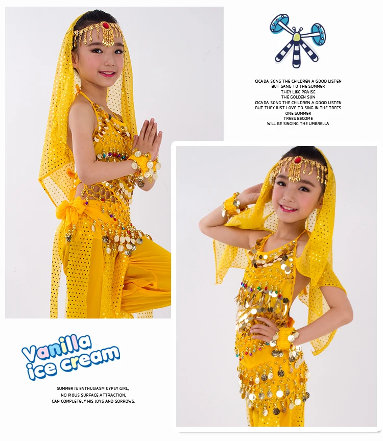 Kinder Bauchtanz Kostüme Set Orientalischer Tanz Mädchen Bauchtanz Indien Bauchtanz Kleidung Bauchtanz Kind Kinder Indisch 6 Farben – Detail 22