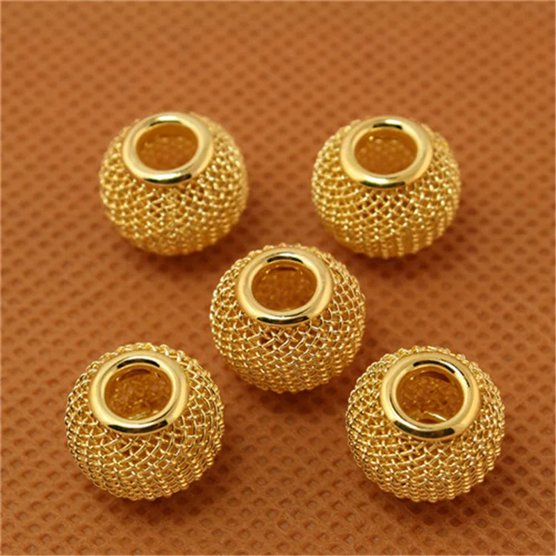 10x12mm 6pcs Big Hole Beads Mesh Net Beads Loose Spacer Metal Beads Fit Jewelry Making European Bracelet Charms DIY