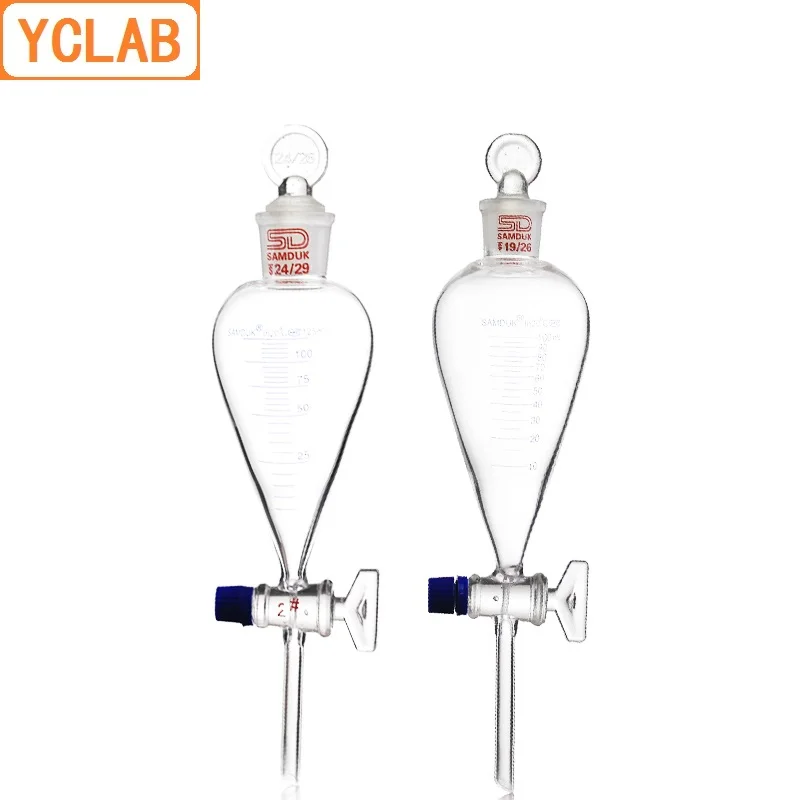 YCLAB 500mL Seperatory Funnel Pear Shape with Graduation Ground in Glass Stopper and Stopcock Laboratory Chemistry Equipment