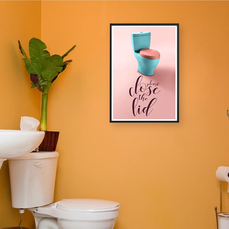 Funny Bathroom Art Colorful Prints Kids Toilet Rules Sign Poster , Washroom Sign Prints Canvas Painting Bathroom Wall Art Decor