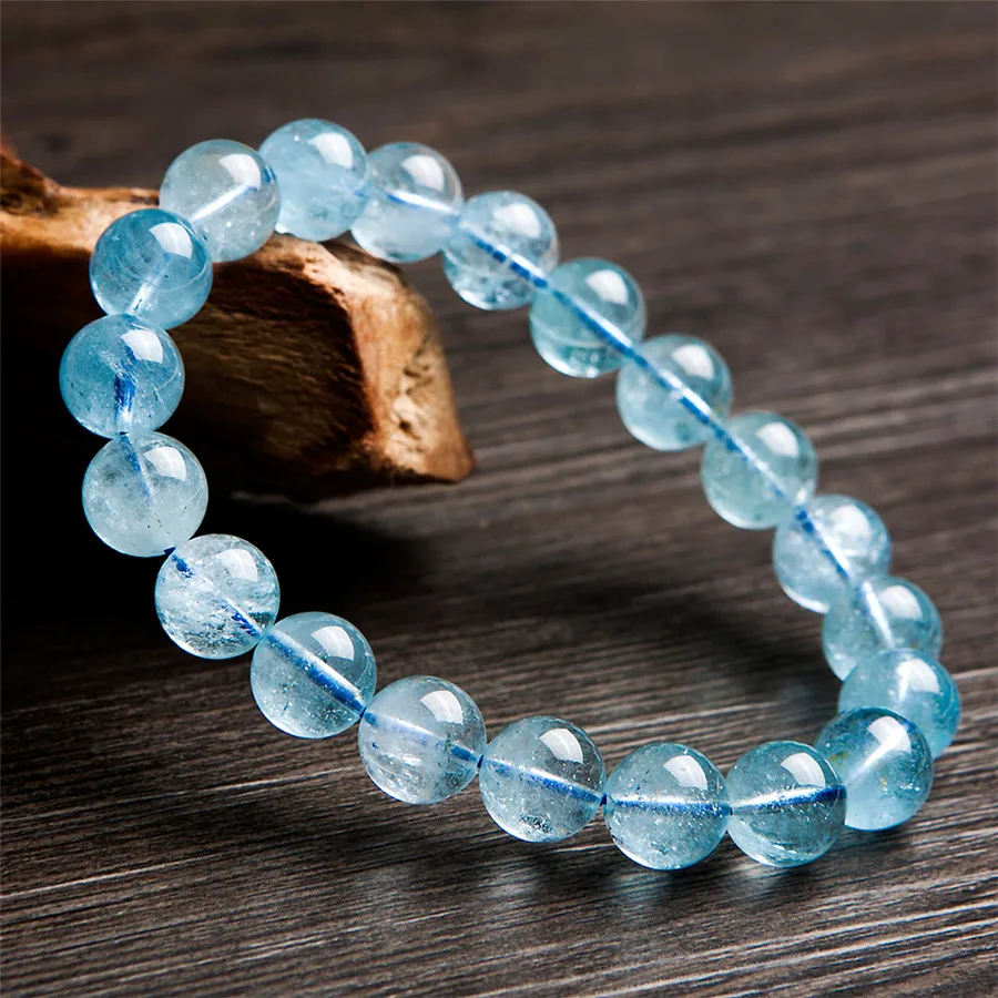 

9mm Natural Blue Topaz Bracelet For Women Lady Men Reiki Crystal Luck Gift Clear Round Beads Stone Strands Jewelry AAAAA