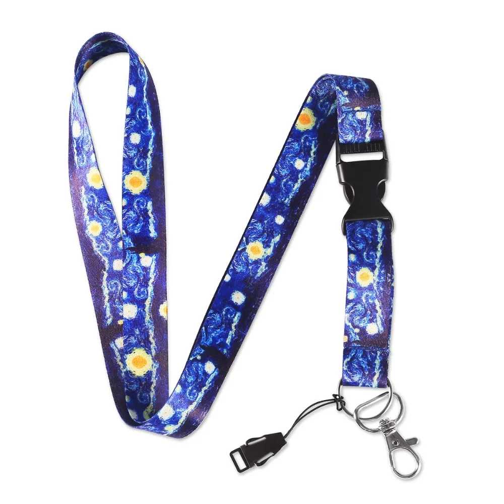 Cordão com fivela noite estrelada, cordão para identificação, alças para celular, suporte usb, cordão para pendurar diy, cordão de pescoço, chaveiro