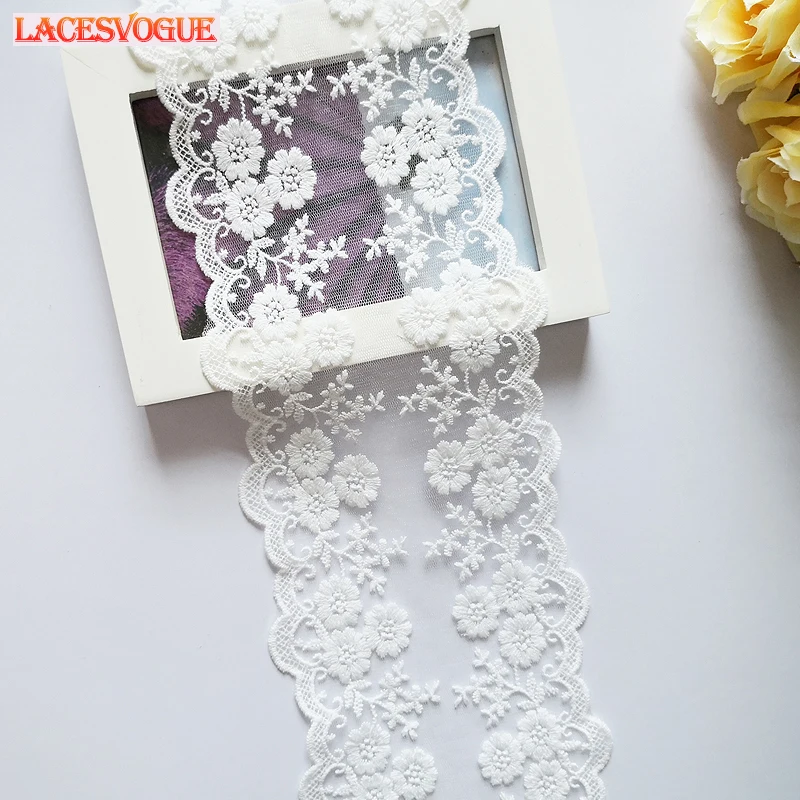 Mesh Lace Trim Embroidery for DIY Garment, Needlework Sewing Accessories, Fabric Clothing Decoration 418, 14Yards, 13cm Width