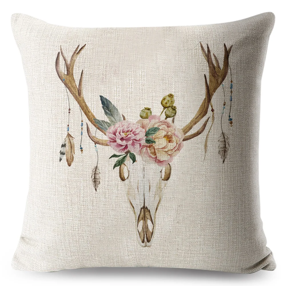 Nordic Style Pillow Case Decorative Watercolor Animals Deer Cushion Cover for Sofa Car Home Polyester Pillowcase 45*45 cm