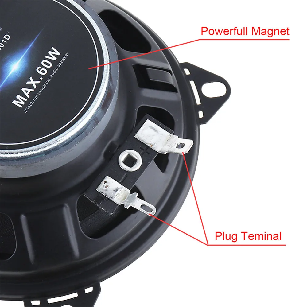 2pcs 4 inch 60W 88dB 2-Way Full Range Frequency Car Audio Stereo Coaxial Speaker Car Speaker Automobile Loudspeaker