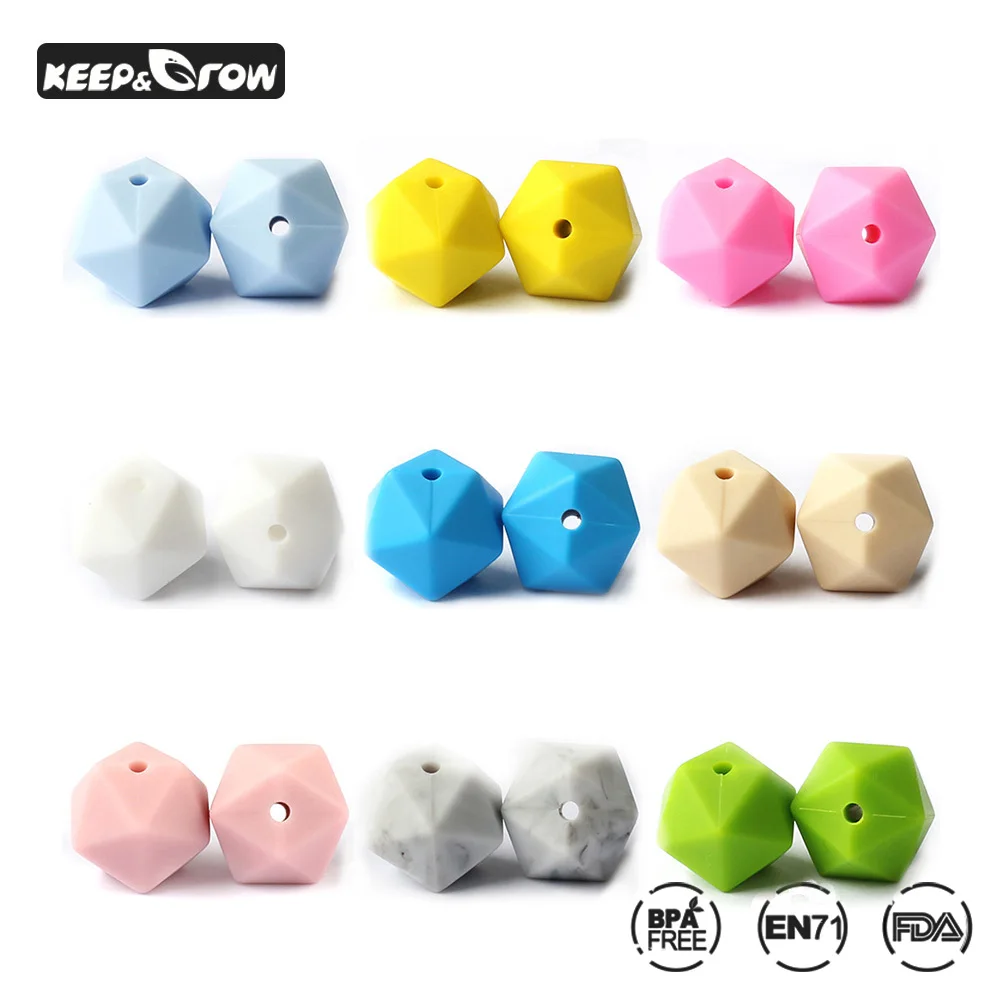 

KEEP&GROW 100Pcs 14mm Icosahedron Silicone Beads Food Grade Silicone Teether DIY Pacifier Chain Teether Bead Baby Teething Toys