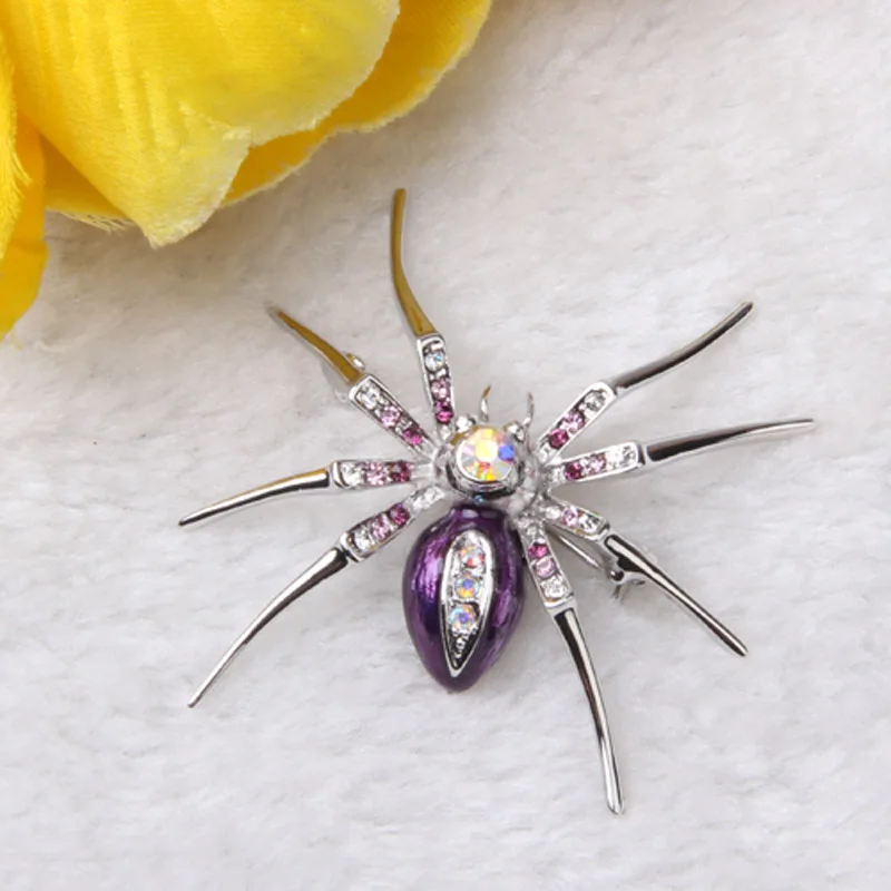 Spider Animal Pin Brooch with Purple Alloy Crystal Rhinestone Widow for Halloween ee