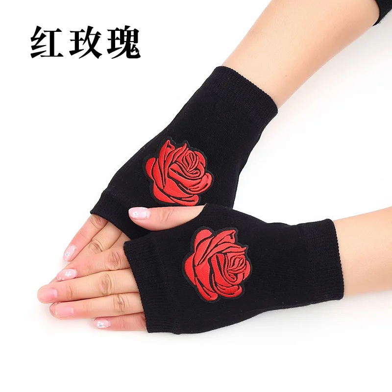 Guantes de remache con patrón de animales de dibujos animados para mujer, guantes de punto cálidos, lentejuelas de diamantes, geniales, sin dedos,