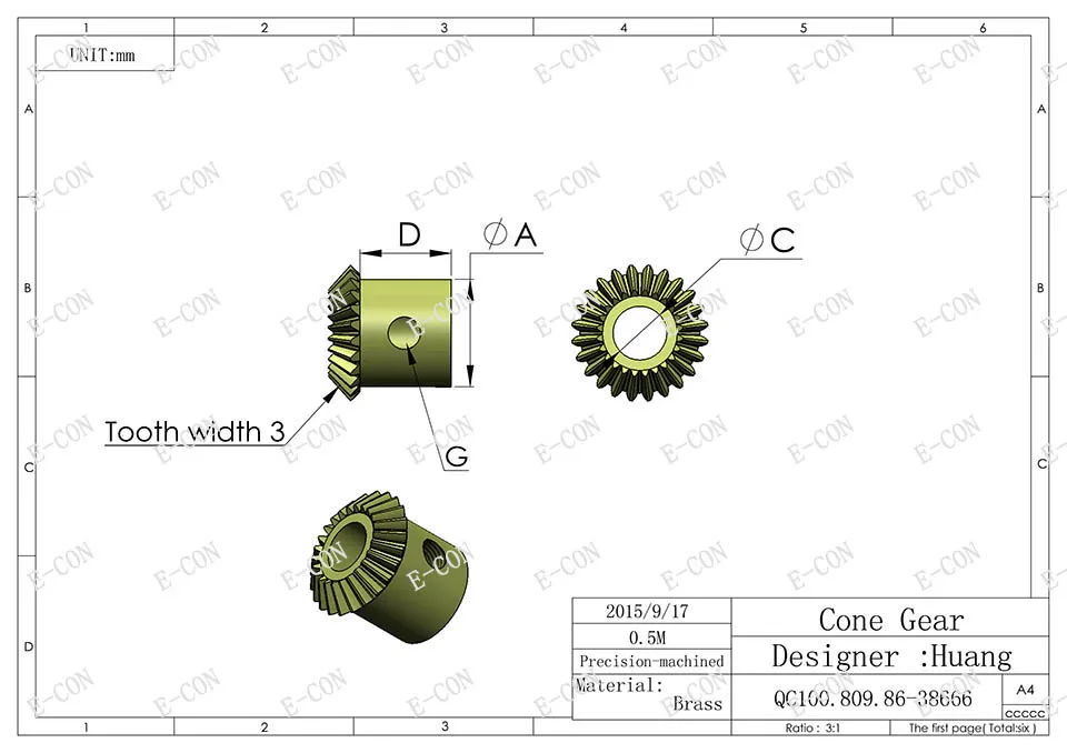 2pcs 0.5M 20T Metal Umbrella Tooth Bevel Gear Helical Motor Gear 20 Teeth 3mm/4mm Bore