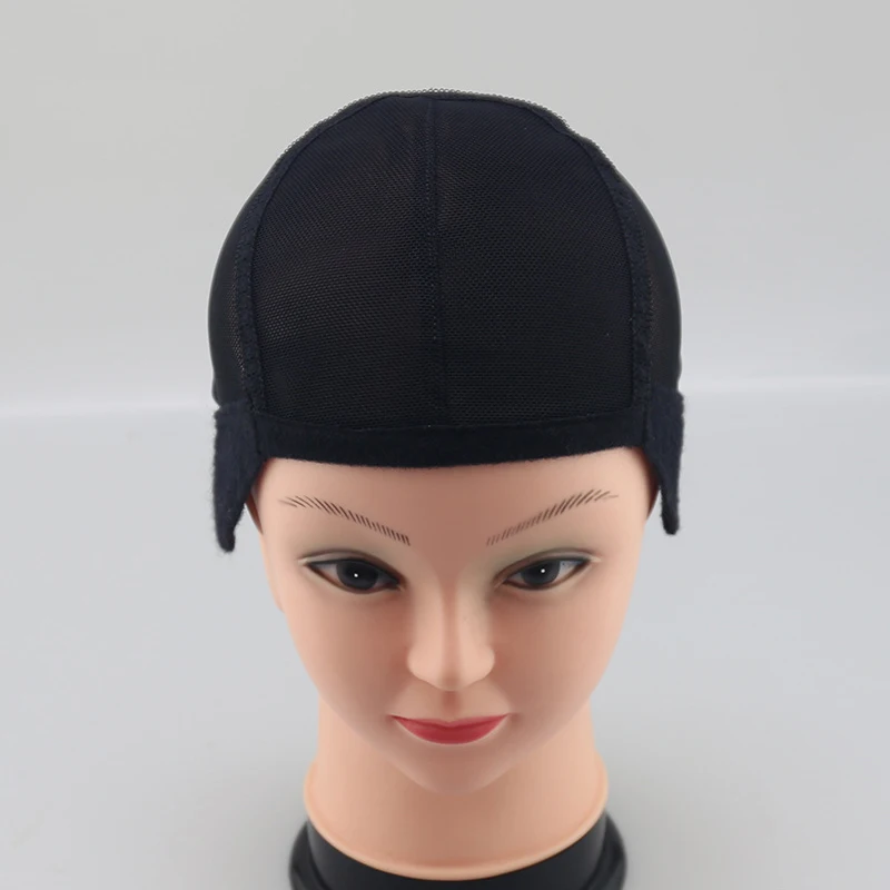 Topi Wig renda meregang untuk membuat Wig jaring hitam rambut Wig jaring topi tenun dengan tali yang dapat disesuaikan