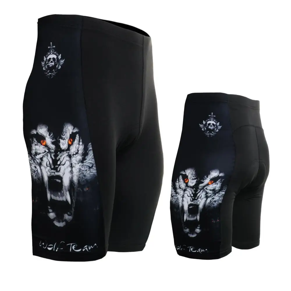 Men`s Wolf Side Graphics MTB Road Cycling Shorts Coolplus Pad Best Cut Moisture Wicking Bike Riding Stretchy Tight Shorts