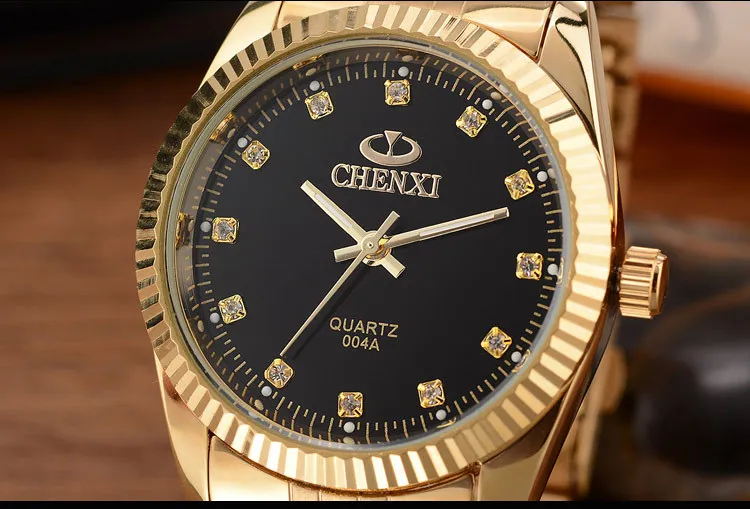 CHENXI, reloj de moda para hombre, relojes de cuarzo para mujer, reloj de pulsera de acero inoxidable dorado de lujo, reloj de vestir para amantes en caja de regalo