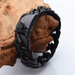 8.66'' 24mm Heavy Black Stainelss Steel Huge Solid Cuban Curb Link Chain Bracelet Jewelry Men's Holiday Gifts for Father